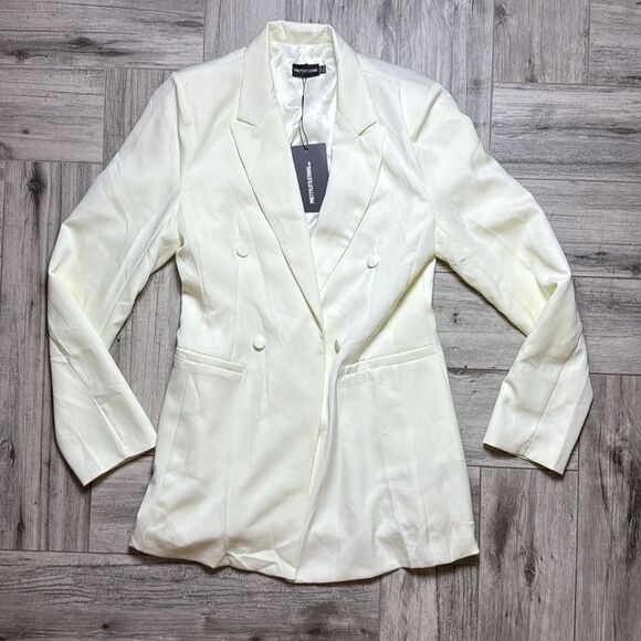 Cream Double Breasted Woven Blazer Size US 10 - Picture 1 of 6